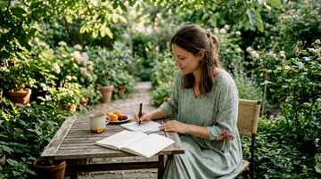Woman tracking her menstrual cycle at home table