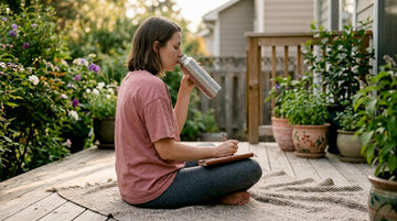 Woman practicing minimal wellness routine at home