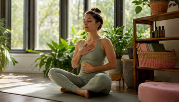 Woman practicing breathwork at home