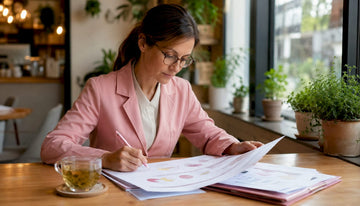 Endocrinologist reviewing hormone pathways in lab