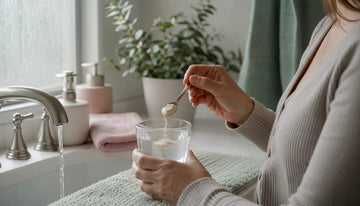 Hands preparing probiotic with water in morning light