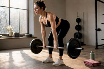 Woman performing controlled barbell deadlift