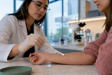 Researcher collecting a skin microbiome sample