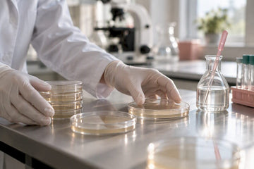 Culture plates in a microbiology laboratory