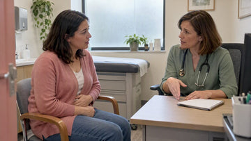 Woman discussing digestive symptoms with clinician