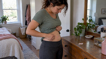 Woman checks mild redness after removing patch