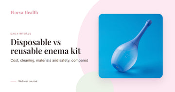 Disposable enema kit vs reusable: a Florva reusable silicone enema bulb in blue