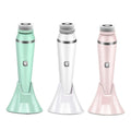 Three handheld devices in green, white, and pink on a white background