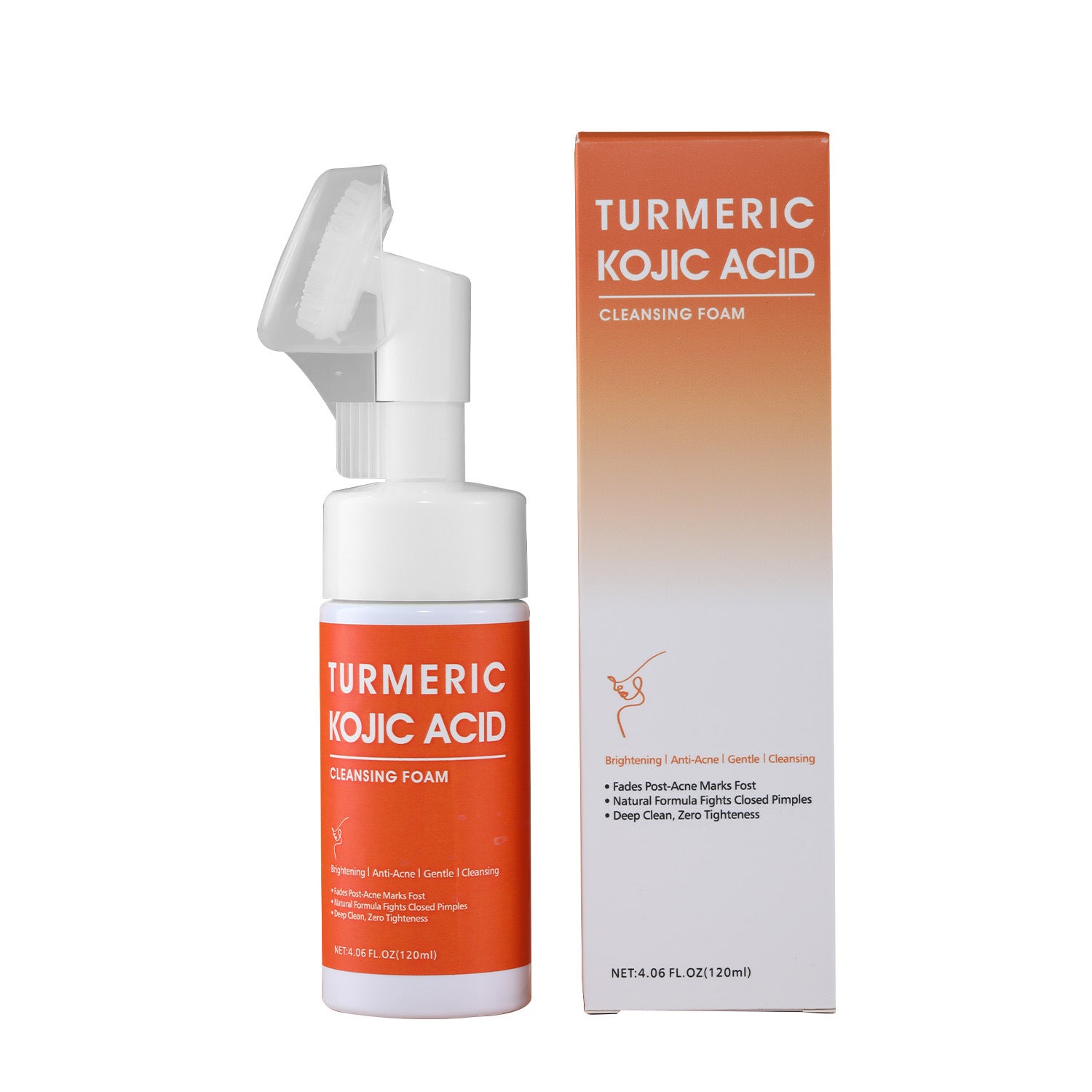 Turmeric Kojic Acid cleansing foam with packaging on a white background